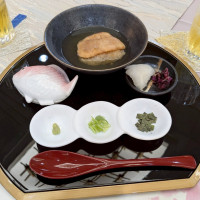 試食　鯛茶漬け　白たくあんもとても美味でした