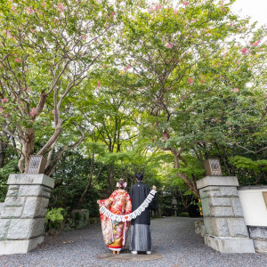 三瀧荘の玄関で前撮り撮影しました。|764198さんの三瀧荘の写真(2552692)