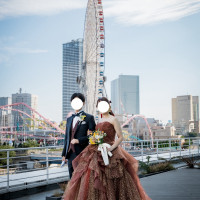 披露宴会場ガーデンでの横浜らしい風景での撮影