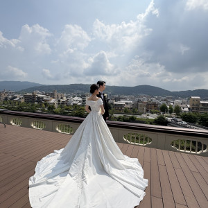 ファーストミートはテラスで行わせていただきました。|766548さんのFUNATSURU KYOTO KAMOGAWA RESORT（登録有形文化財）の写真(2515582)