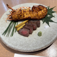 試食、オマール海老の雲丹味噌焼き、近江牛サーロイン