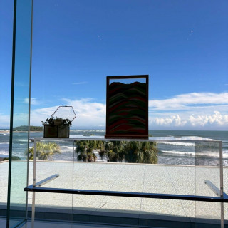 リングピロウとサンドセレモニーを置いた装飾をしてます