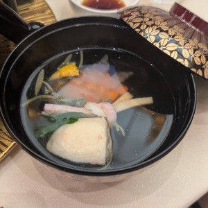 お吸い物。鶴亀の型抜きされたお野菜が可愛い|769932さんの住吉大社の写真(2539940)