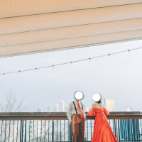 披露宴後ルーフトップ会場にて撮影