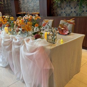 高砂です。チュールの使い方はスタッフにお任せしました。|772611さんのザ オーク ガーデン/別邸 木屋の写真(2548161)