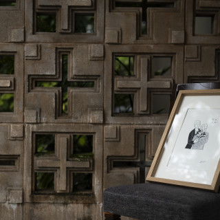 ゲストウェルカムボード、シンプルな二人らしい似顔絵を