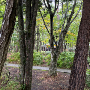 教会の周りは木々がたくさんあり、雨が降っても幻想的な雰囲気|775227さんの星野リゾート 軽井沢ホテルブレストンコートの写真(2558147)