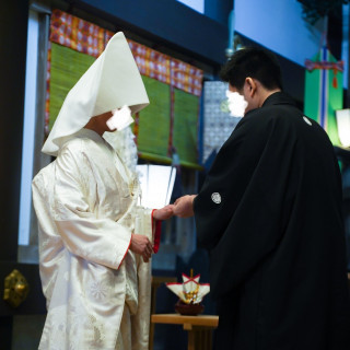 神前式でも希望があれば指輪交換ができました！