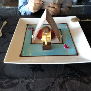 天空の桝水高原教会をイメージしたデザート|776979さんの天空の桝水高原教会の写真(2568499)