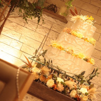 本番
ウェディングケーキとゲストテーブルとの距離が近いです