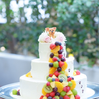 愛犬の写真をもとにデザインいただいたウェディングケーキ