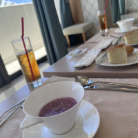 試食会でいただいた紅芋のスープ。ゲストにも好評だった。