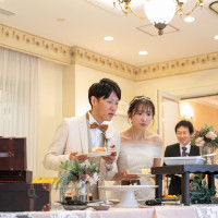 ケーキを選ぶ新郎新婦