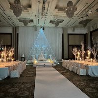 天井の高いボールルームで演出を見ている