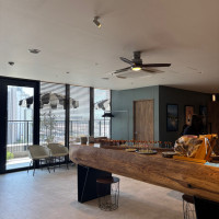 日光杉の大きなテーブルでアペリティーボ