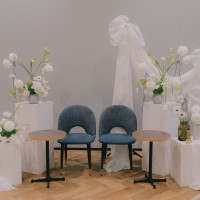 グリーン×ホワイト、白い布で飾ってもらったこだわりの高砂