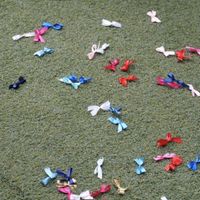 フラワーシャワーの代わりに手作りで用意したリボンシャワー